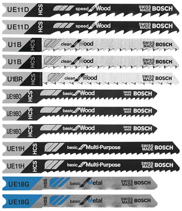 Bosch (U12BC) 12 pc. Wood and Metal U-Shank Jig Saw Blade Set